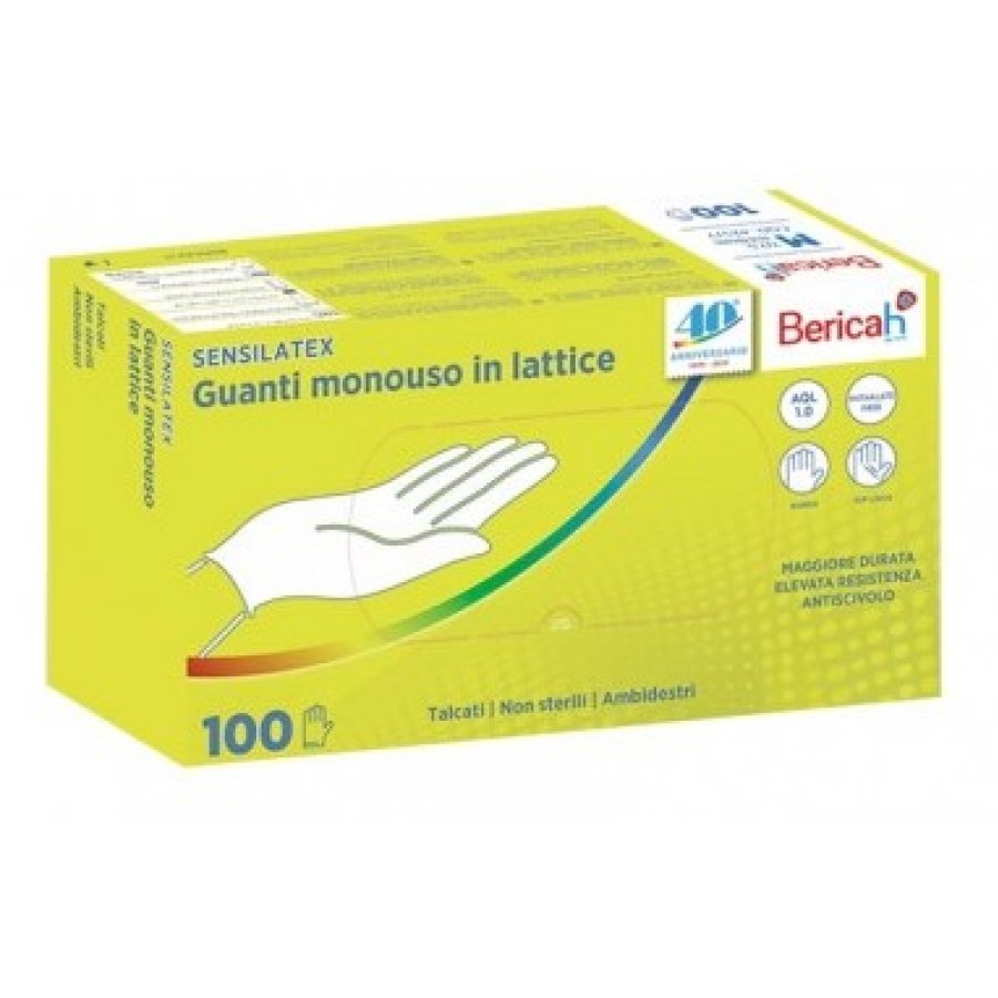 GUANTO MONOUSO SENSILATEX IN LATTICE TALCATO AQL 1,0 TAGLIA L 100 PEZZI BERICAH SpA