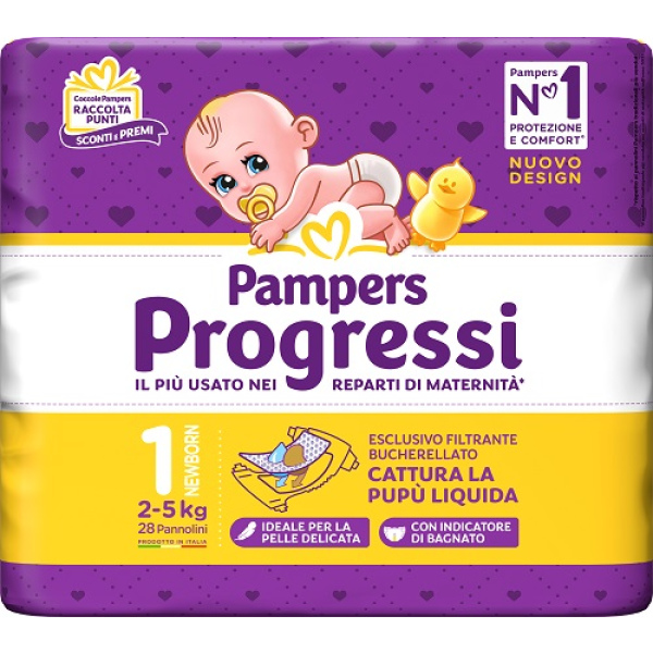 PAMPERS PROGRESSI NEWBORN PANNOLINO 1 2-5KG 28 PEZZI FATER SpA