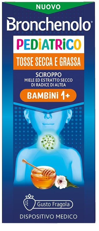 SCIROPPO BRONCHENOLO PEDIATRICO TOSSE SECCA E GRASSA DA 1 ANNO IN SU 120 ML GUSTO FRAGOLA SENZA COLORANTI ARTIFICIALI, SENZA ALCOL, SENZA OGM PERRIGO ITALIA Srl