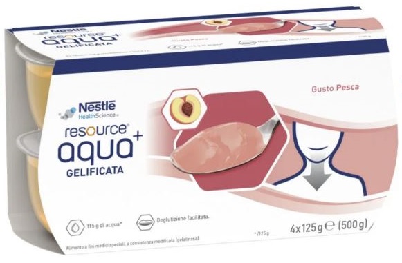 RESOURCE AQUA ACQUA GELIFICATA+PEACH CUP 6 4X125 G NESTLE' IT.SpA(HEALTHCARE NU.)