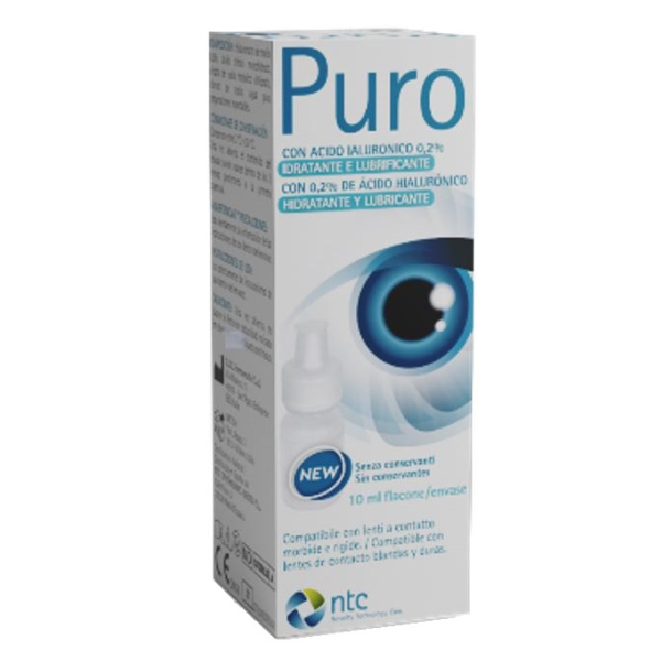 SOLUZIONE STERILE PER USO OFTALMICO PURO IDRATANTE E LUBRIFICANTE 0,2% ACIDO IALURONICO SENZA CONSERVANTI 10 ML NTC Srl