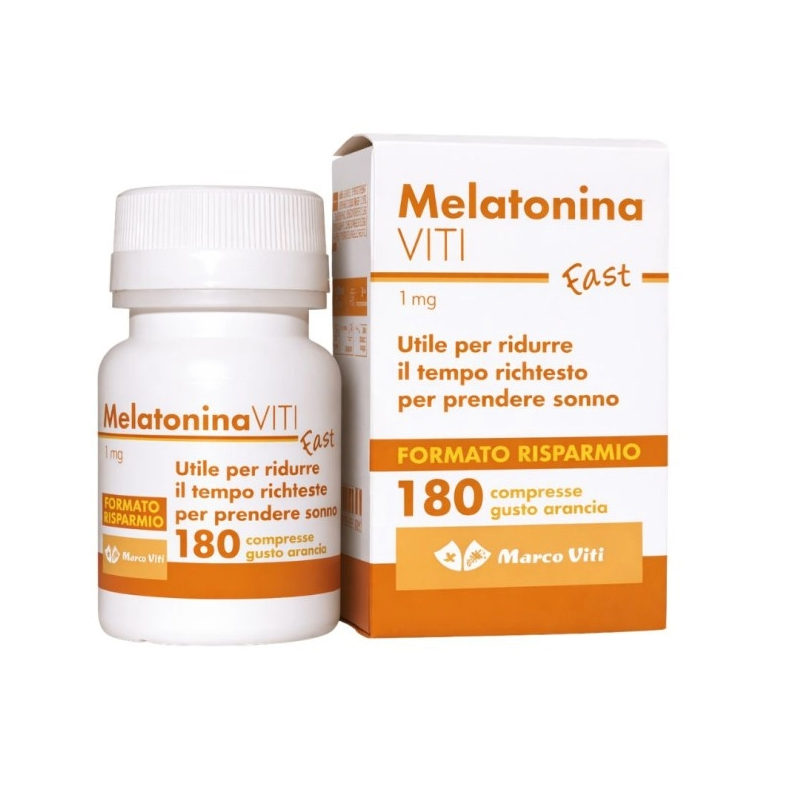MELATONINA 1 MG FAST 180 COMPRESSE DA 150 MG GUSTO ARANCIA SENZA GLUTINE SENZA LATTOSIO MARCO VITI FARMACEUTICI SpA