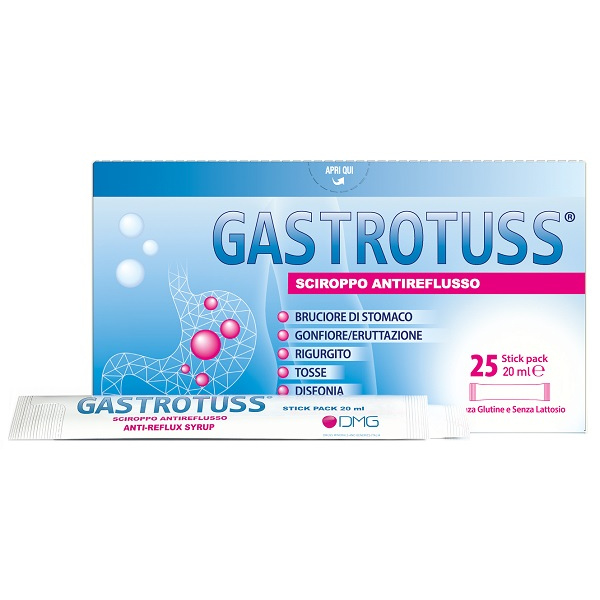 GASTROTUSS 25 STICK PACK DA 20 ML SCIROPPO ANTIREFLUSSO D.M.G. ITALIA Srl