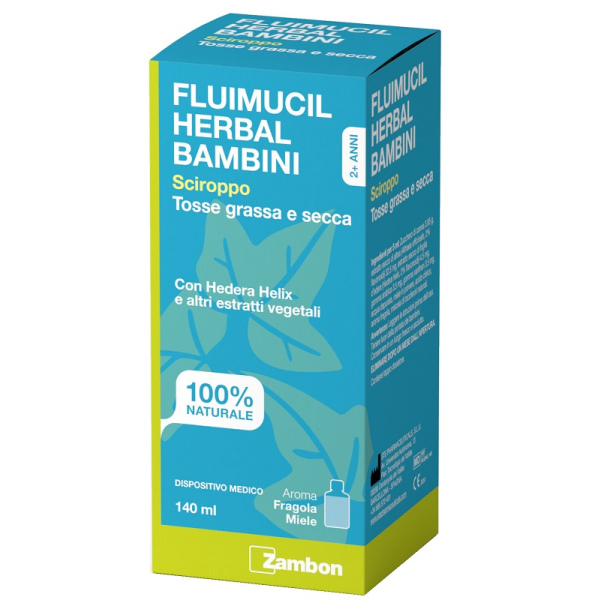 FLUIMUCIL HERBAL BAMBINI SCIROPPO TOSSE GRASSA E SECCA 140 ML AROMA FRAGOLA E MIELE SENZA GLUTINE SENZA LATTOSIO ZAMBON ITALIA Srl