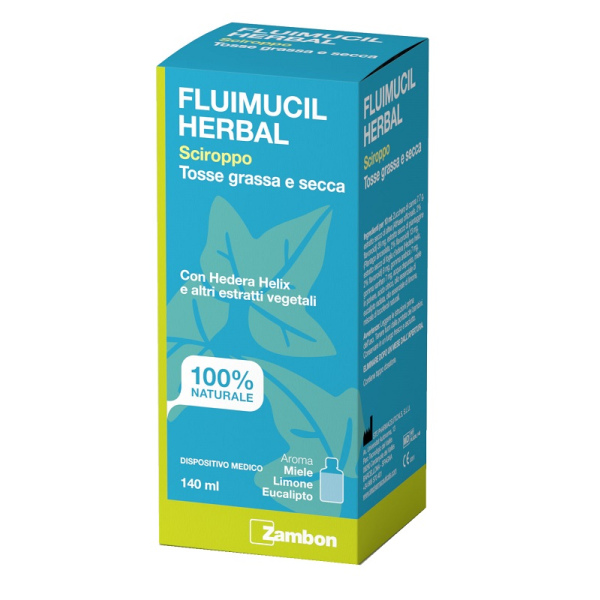 FLUIMUCIL HERBAL SCIROPPO TOSSE GRASSA E SECCA 140 ML AROMA MIELE LIMONE EUCALIPTO SENZA GLUTINE SENZA LATTOSIO ZAMBON ITALIA Srl