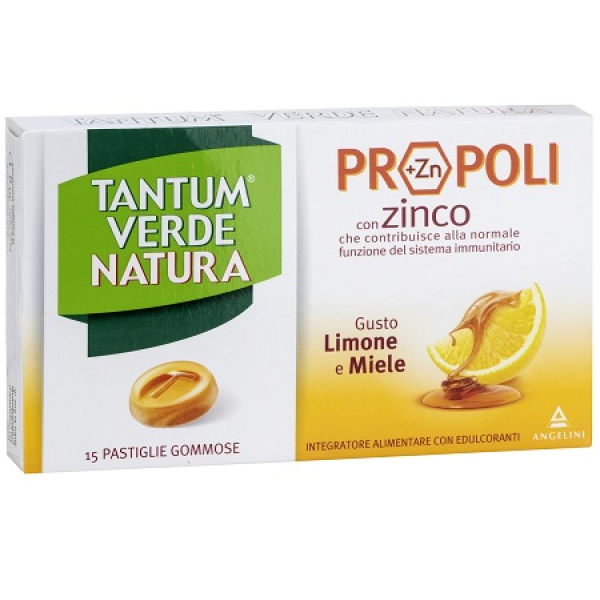 TANTUM VERDE NATURA 15 PASTIGLIE GOMMOSE LIMONE & MIELE ANGELINI PHARMA ITALIA SpA