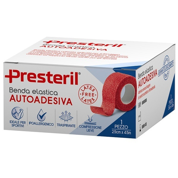 BENDA ELASTICA AUTOADESIVA LATEX FREE PRESTERIL CM 2,5X4,5 M TESI ROSSO CORMAN SpA